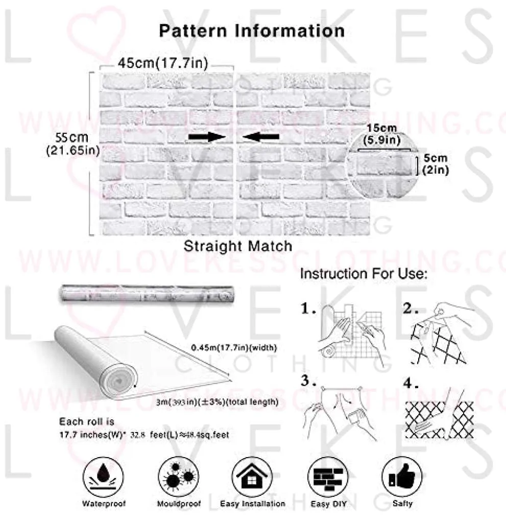 393”×18” Gray White3D Brick Contact Paper Self Adhesive Stick and Peel Paper Stick Paper Brick Wallpaper Roll Peel Stick Textured White Gray Brick Wallpaper Brick Removable Wallpaper Vinyl Film