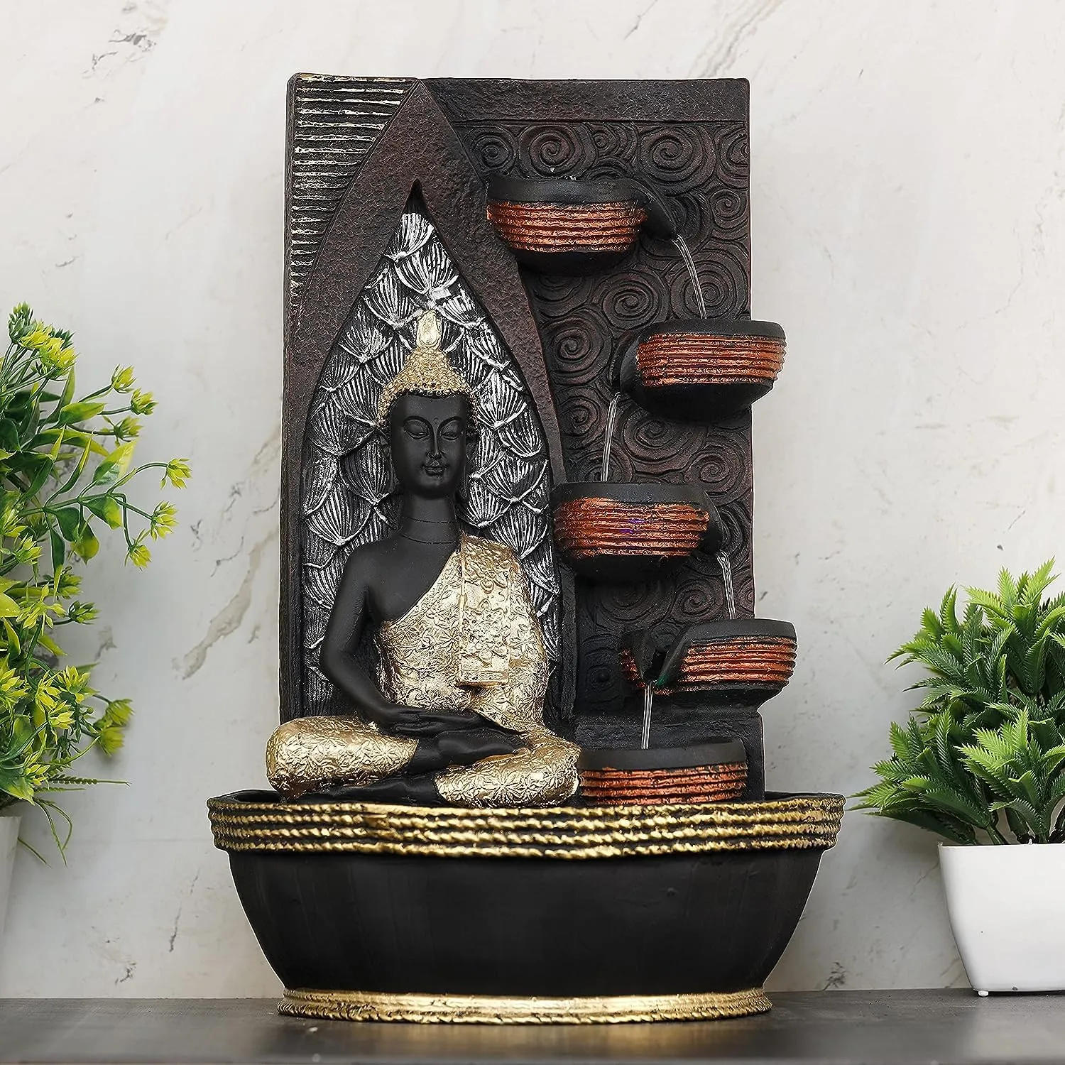 Arjun Tabletop Water Fountain, Home Decor Ornaments with Waterfall Desktop Leaf Fountains, Deep Basin and Natural River Rocks. Indoor Zen Relaxation for Office, Living Room, Bedroom Decor for Gift