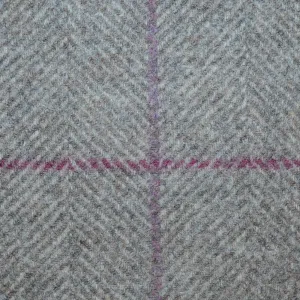 Beige and Ecru Herringbone with Brown, Pink, Magenta and Blue Window Pane Check Check All Wool Tweed Coating