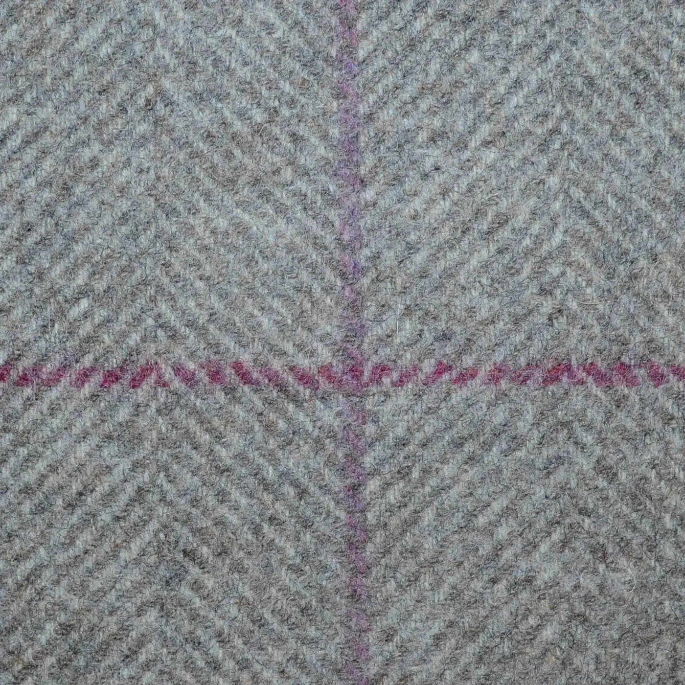 Beige and Ecru Herringbone with Brown, Pink, Magenta and Blue Window Pane Check Check All Wool Tweed Coating