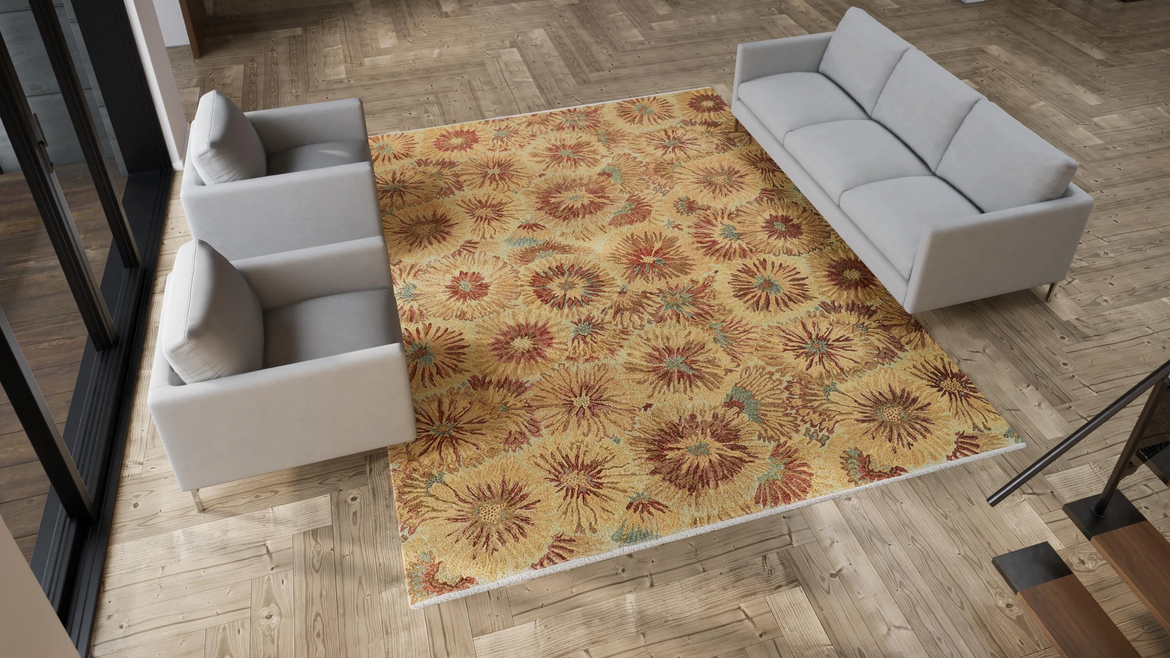 Beige Transitional Wool Cotton Blend Rug - 9'1" x 11'8"