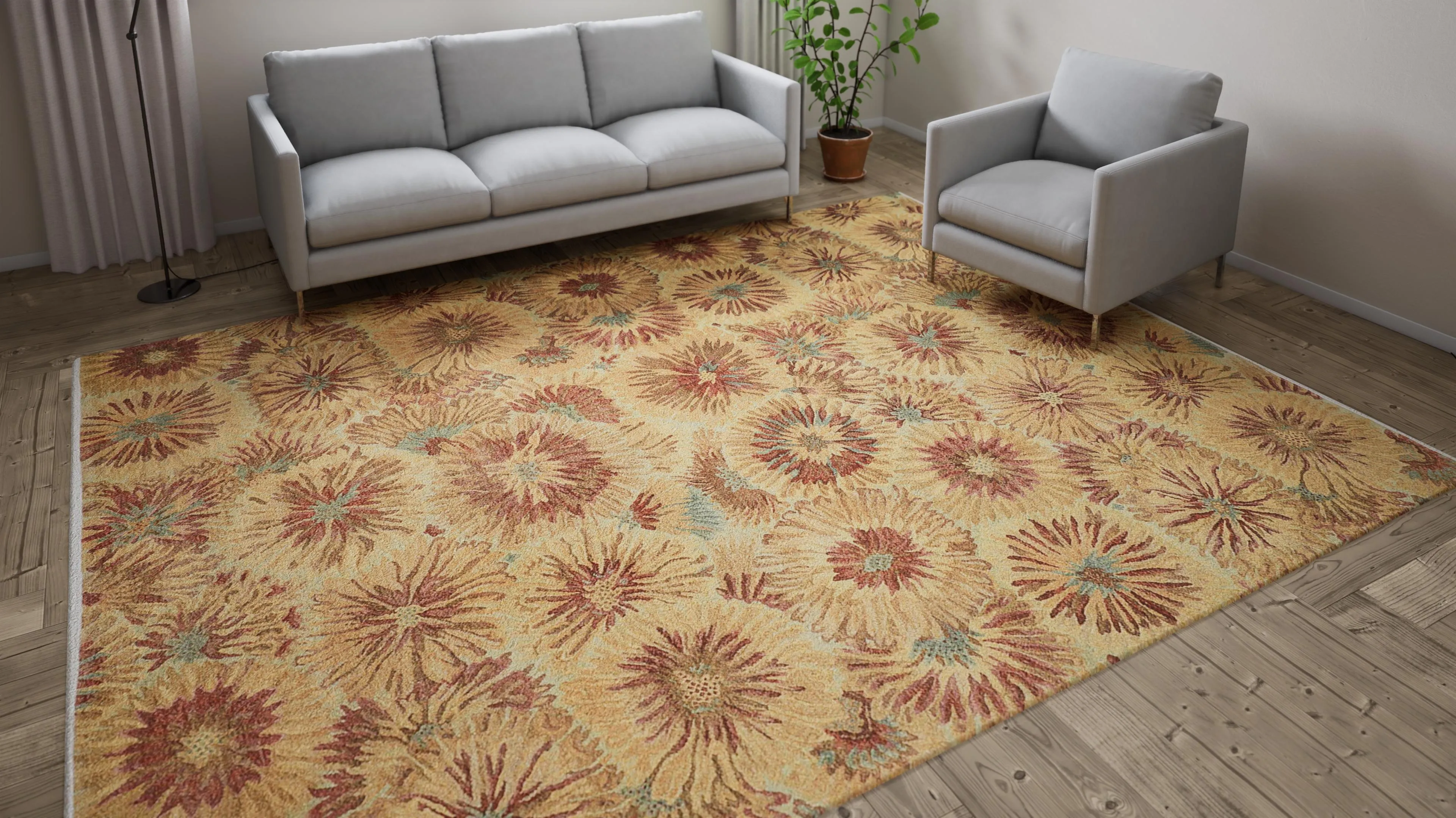 Beige Transitional Wool Cotton Blend Rug - 9'1" x 11'8"