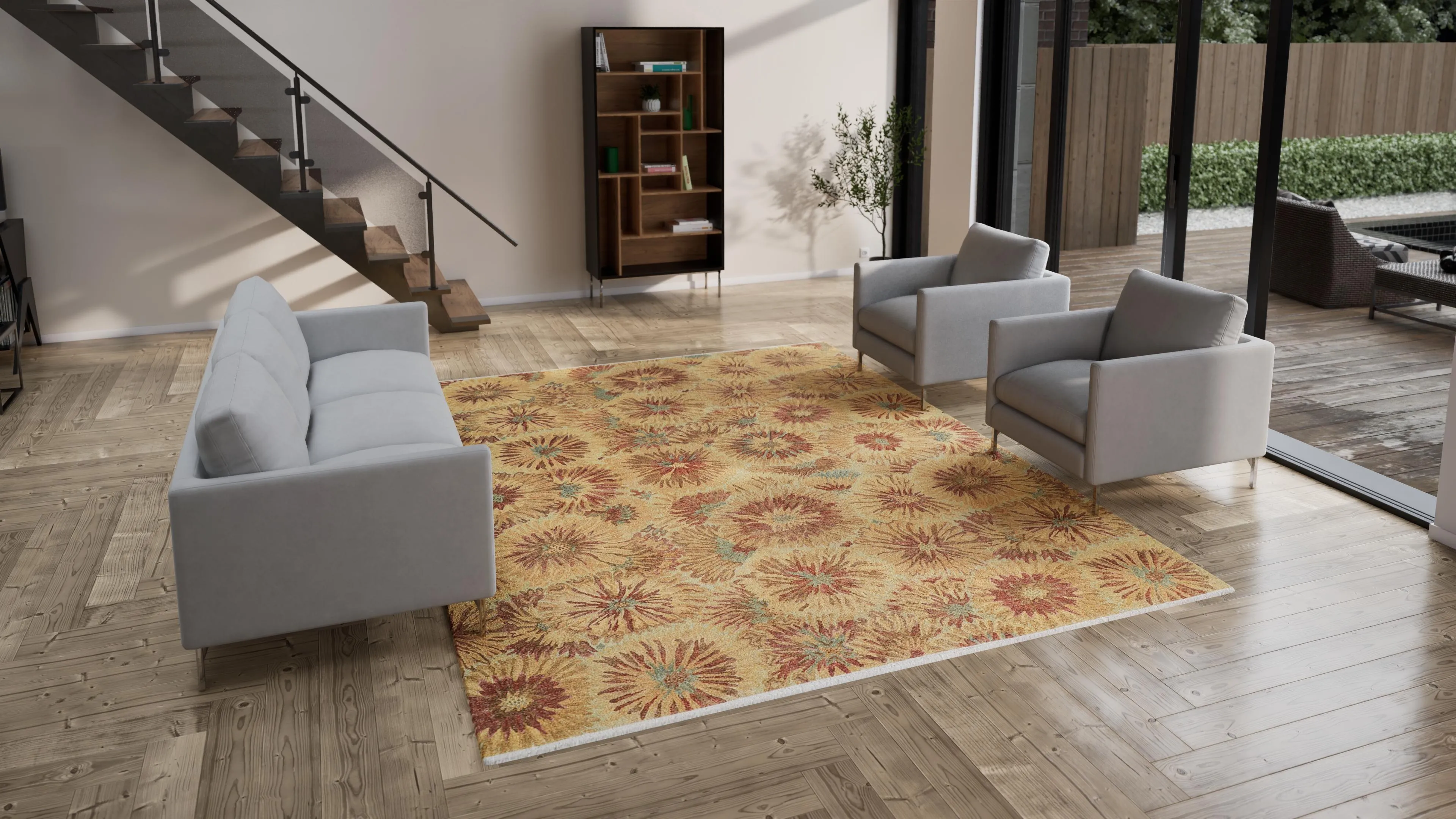 Beige Transitional Wool Cotton Blend Rug - 9'1" x 11'8"