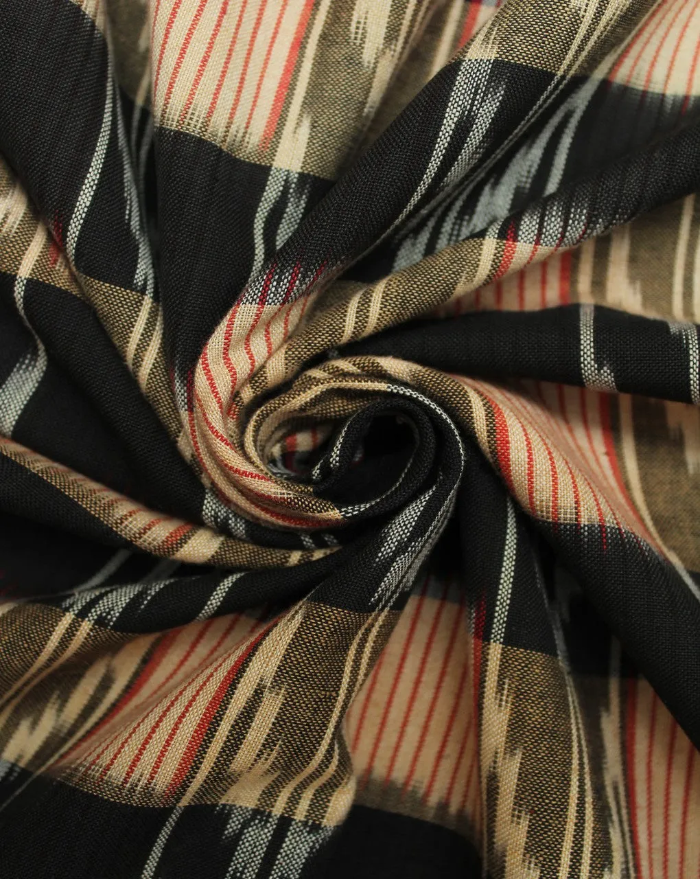 Black And Peach Check Cotton Ikat Fabric