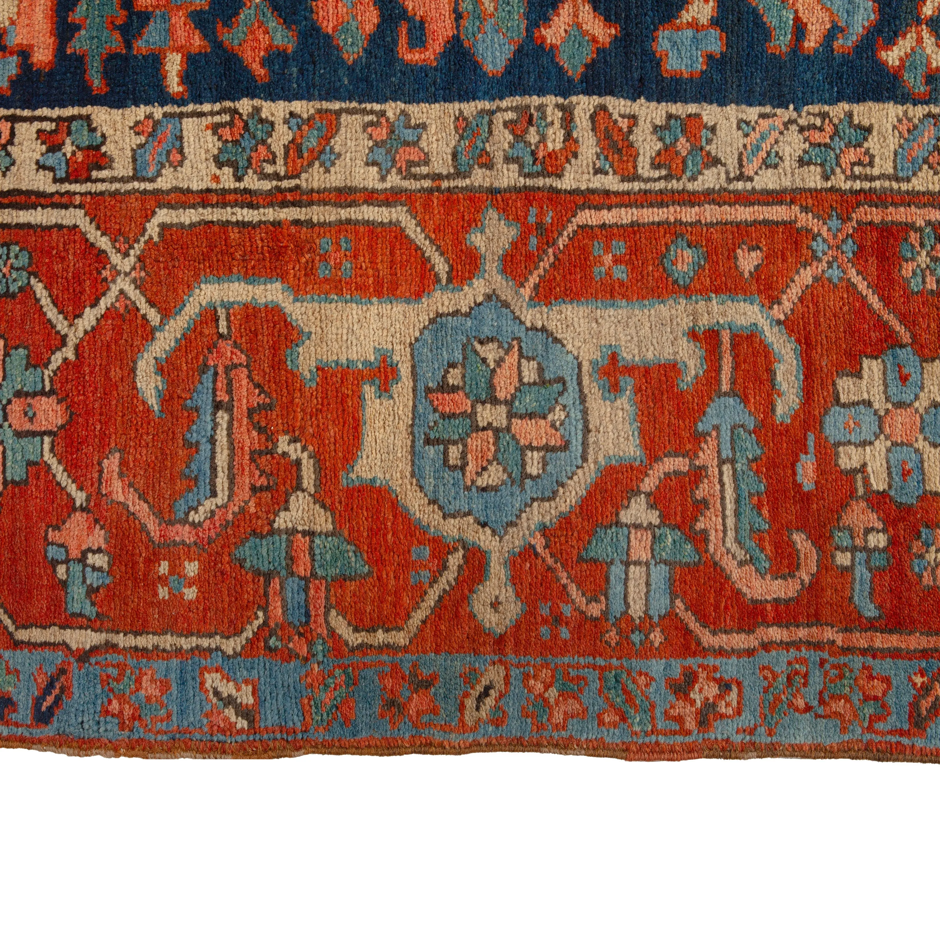 Blue & Orange Antique Persian Serapi Rug - 8'9" x 12'