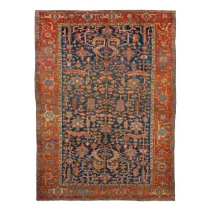 Blue & Orange Antique Persian Serapi Rug - 8'9" x 12'