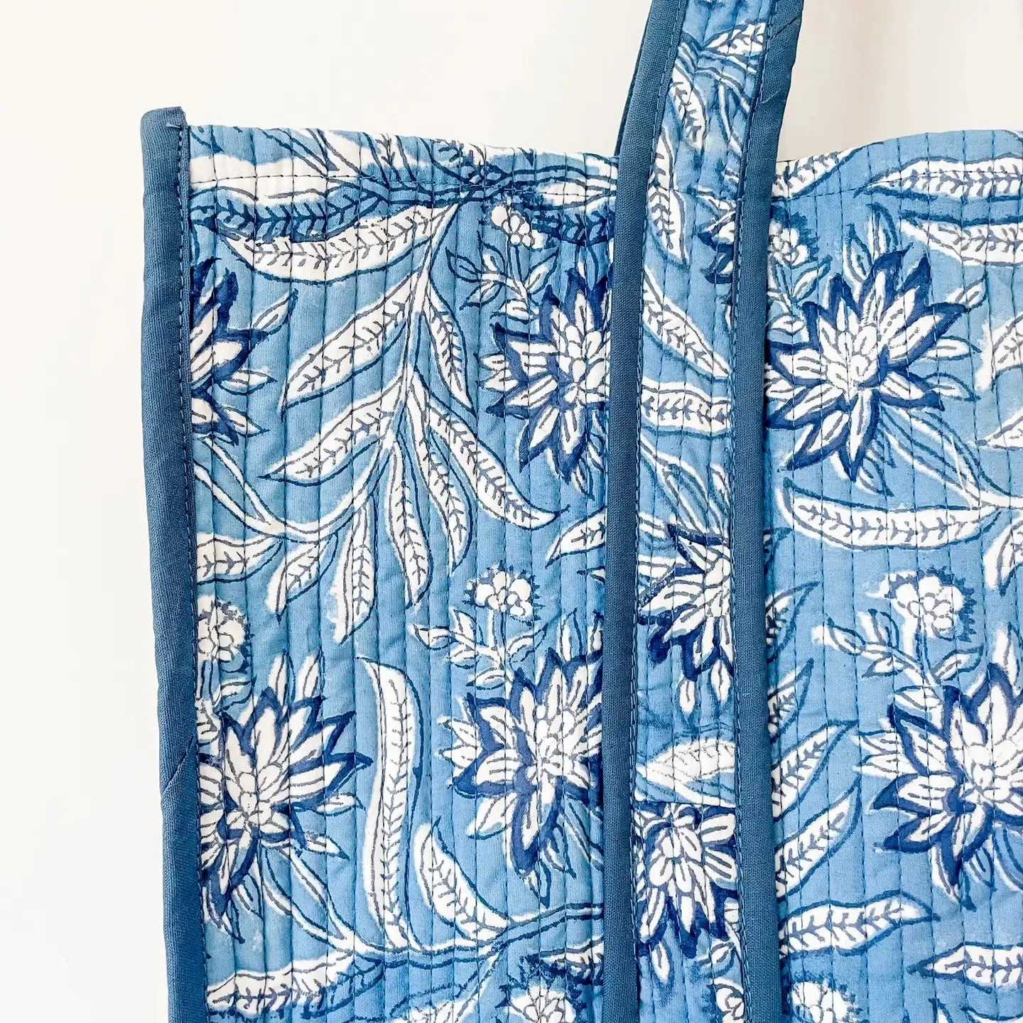 Blue Floral Block Print Tote Bag