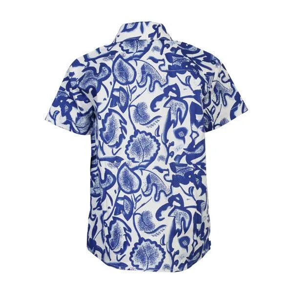 BOYS BLUE FLORAL SHORT SLEEVE SHIRT