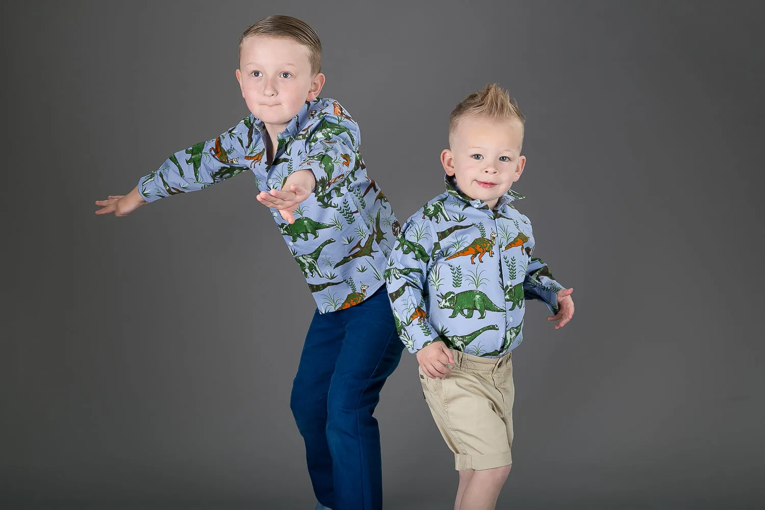 Boys Cotton Blue Dinosaurs Long Sleeve Shirt