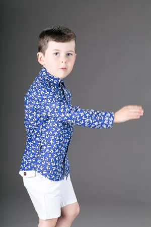 Boys Cotton Blue Squirrel Long Sleeve Shirt