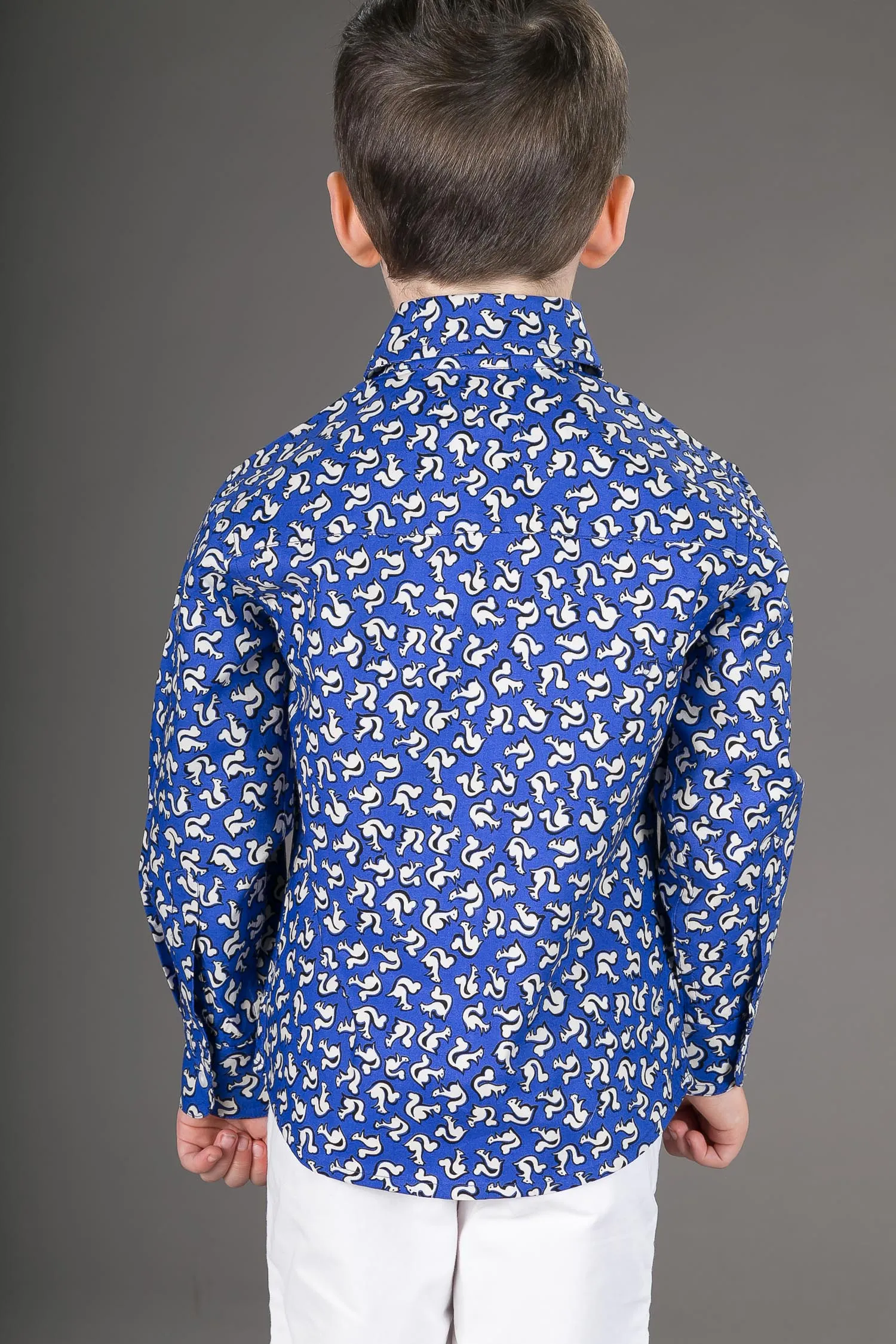 Boys Cotton Blue Squirrel Long Sleeve Shirt