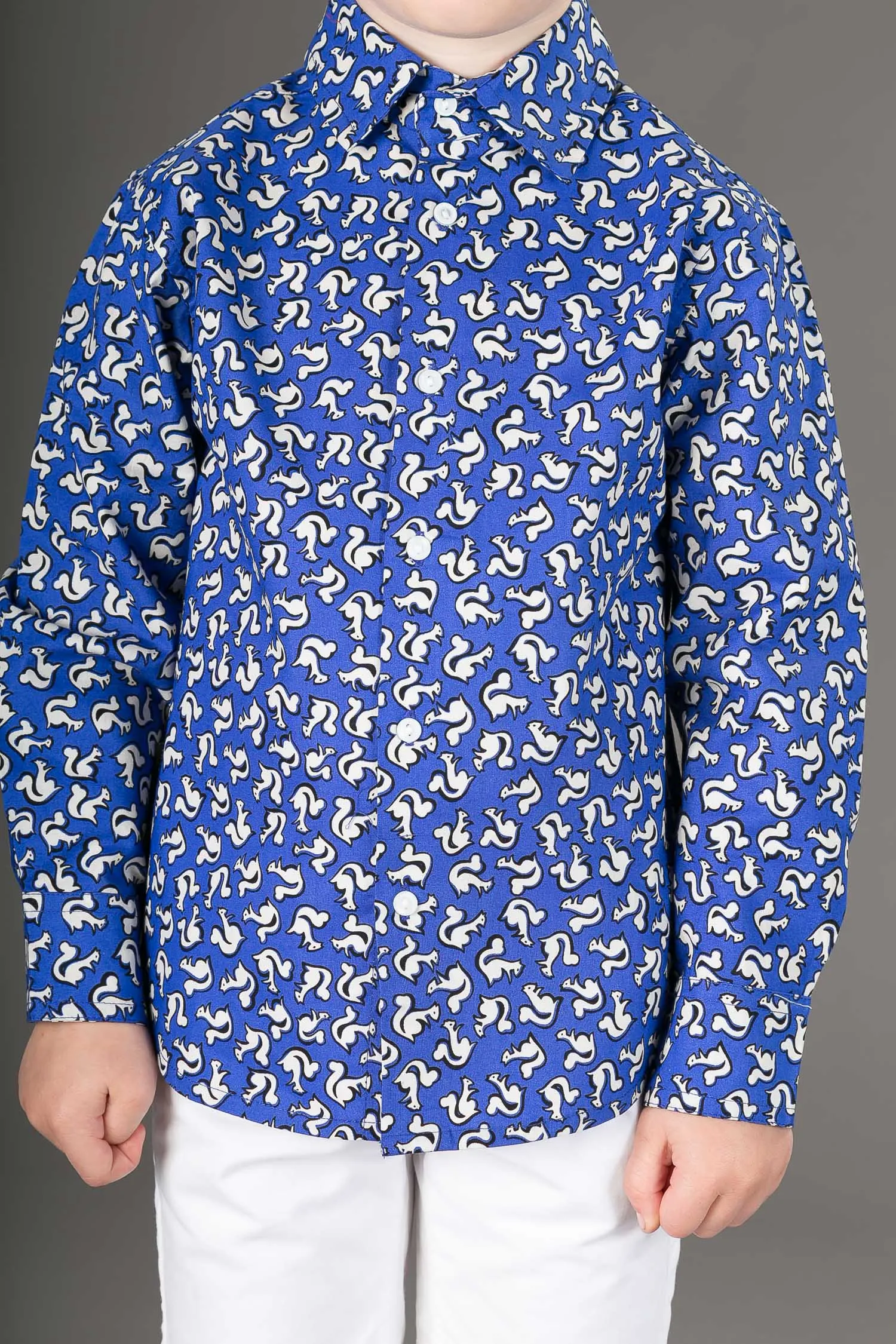 Boys Cotton Blue Squirrel Long Sleeve Shirt