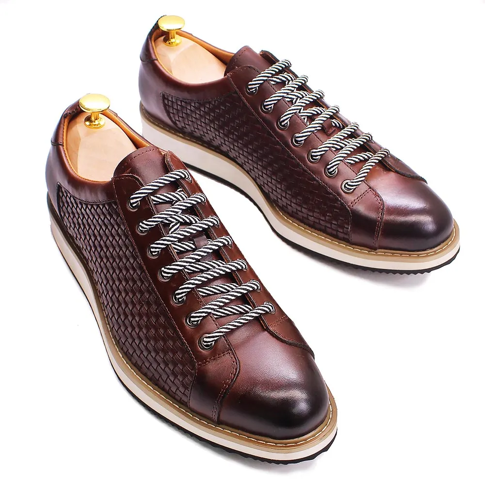 Calfskin Gingham Emboss Lace Up Sneakers