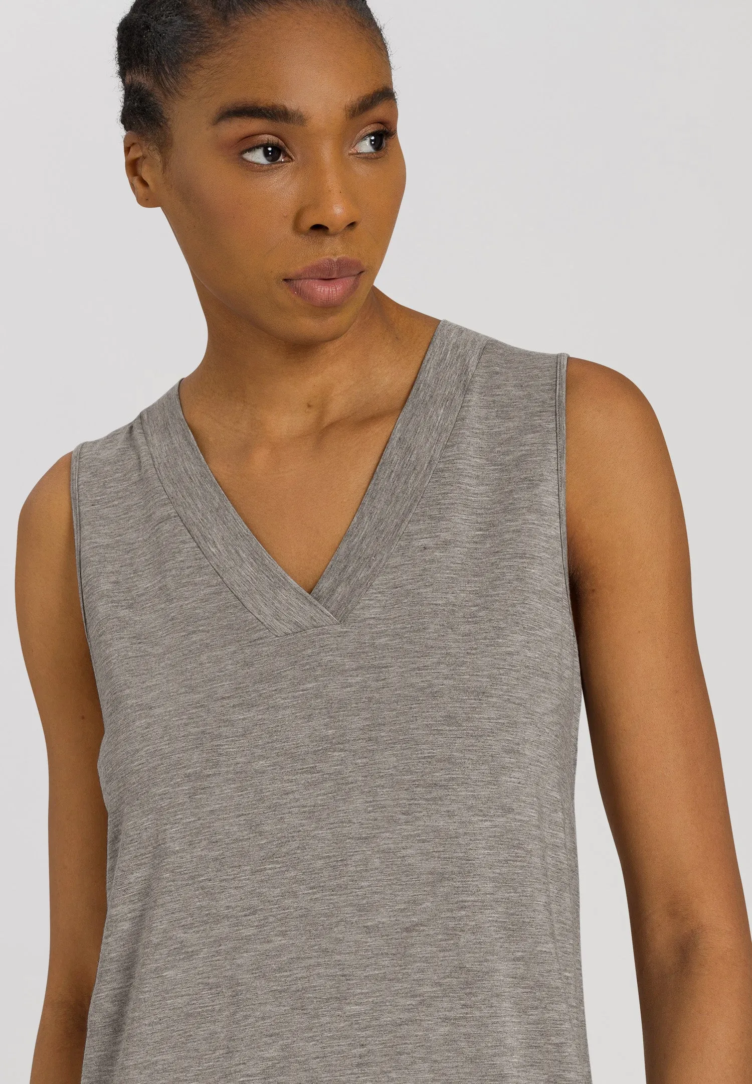 Champagne V-Neck Tank Nightgown | Grey Melange 76473-958