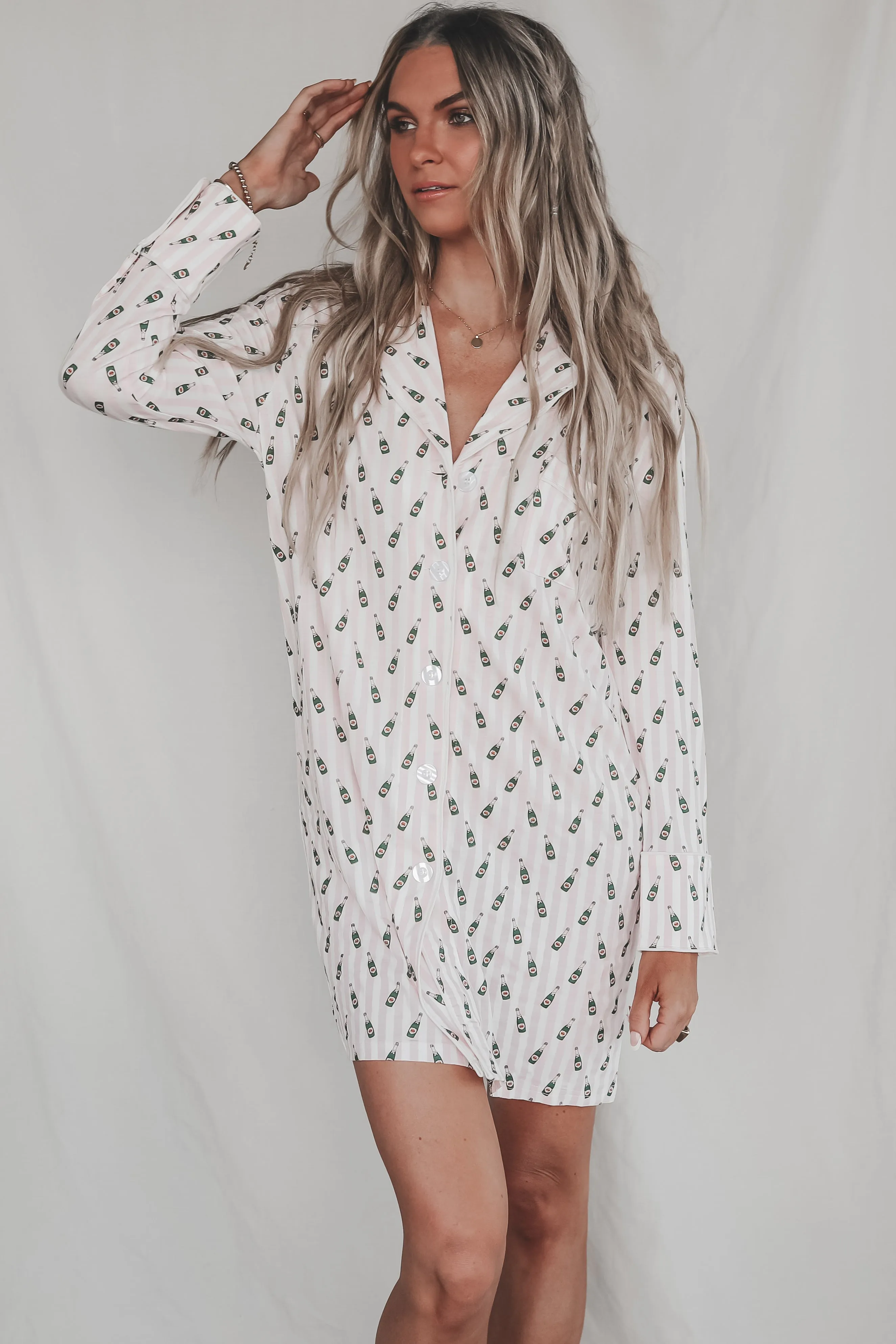 Cheers To A Girls Night Long Button Down Nightshirts