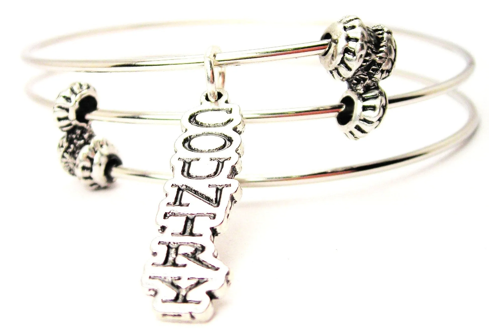 Country Letters Going Down Triple Style Expandable Bangle Bracelet