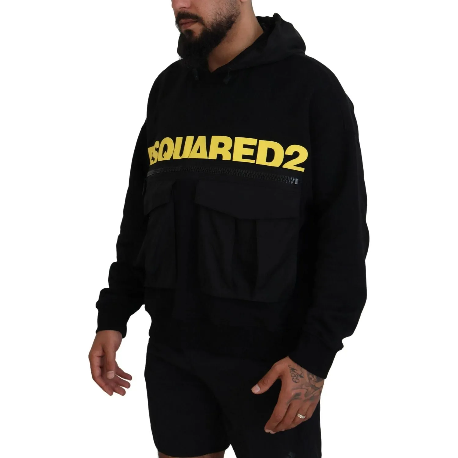 Dsquared² Black Cotton Hooded Printed Pullover Sweater