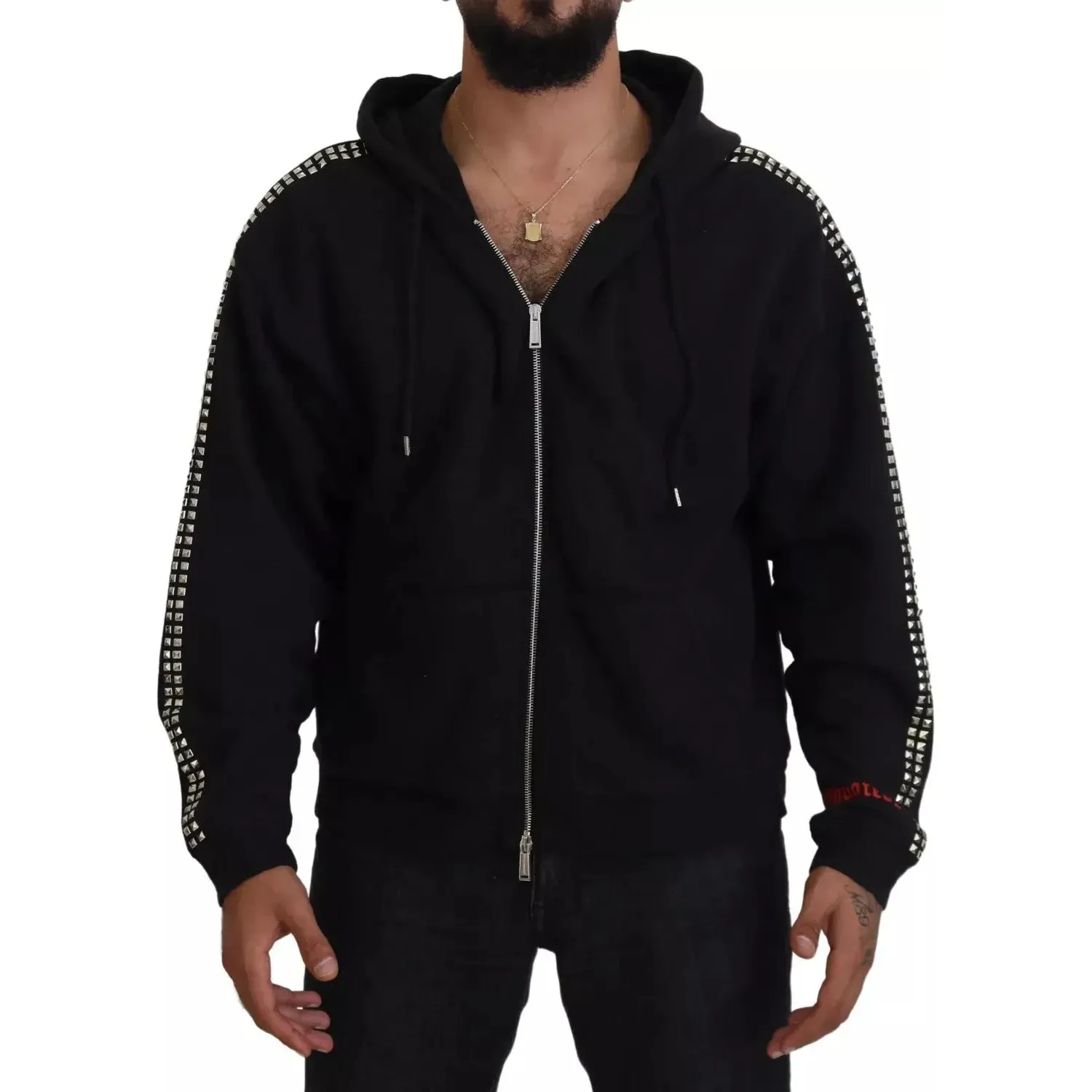 Dsquared² Black Embellished Full Zip Hooded Sweater