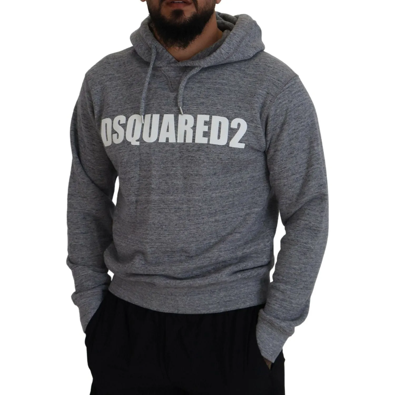 Dsquared² Gray Cotton Hooded Logo Print Men Pullover Sweater