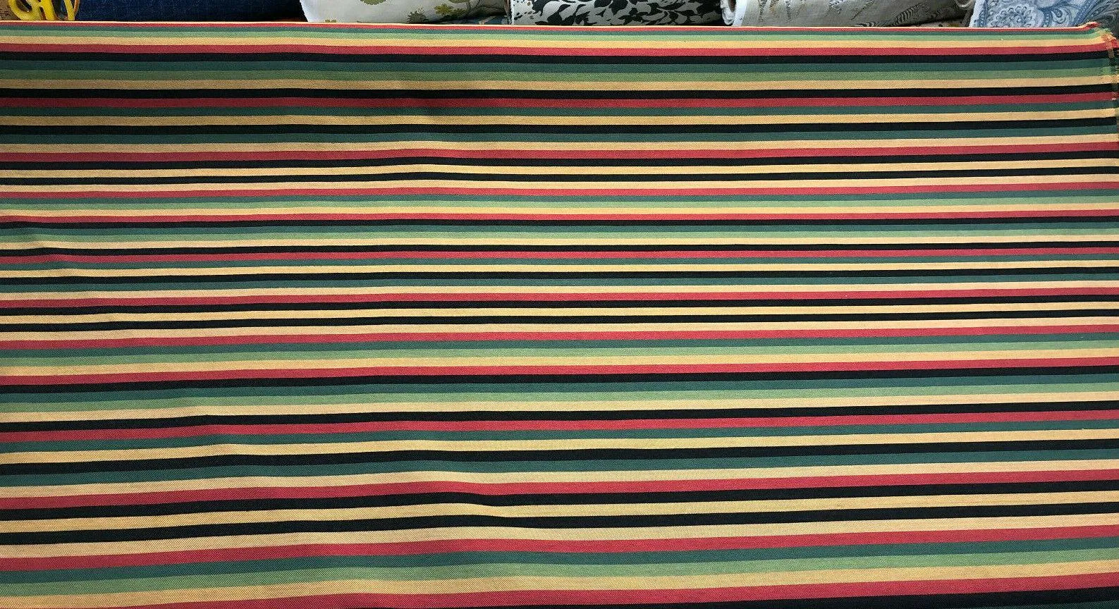 Fabricut Green Yellow Black Red Stripe Cotton Medium Fabric By The Yard