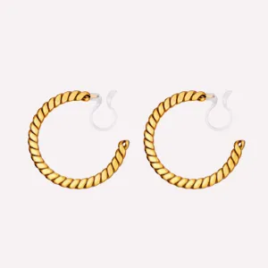 FLAT TWIST HOOP CLIP-ON EARRINGS IN GOLD