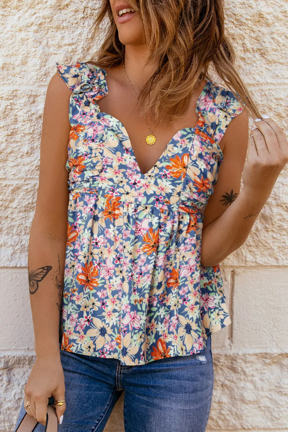 Floral Smocked Cap Sleeve Top