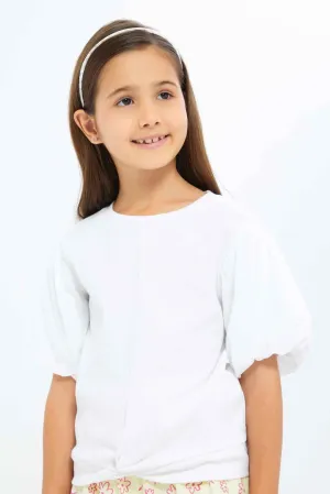 Girls White Knot Detailed Blouse