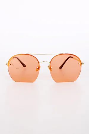 Gold Metal Frame Double Bridge Flat Bottom Sunglasses