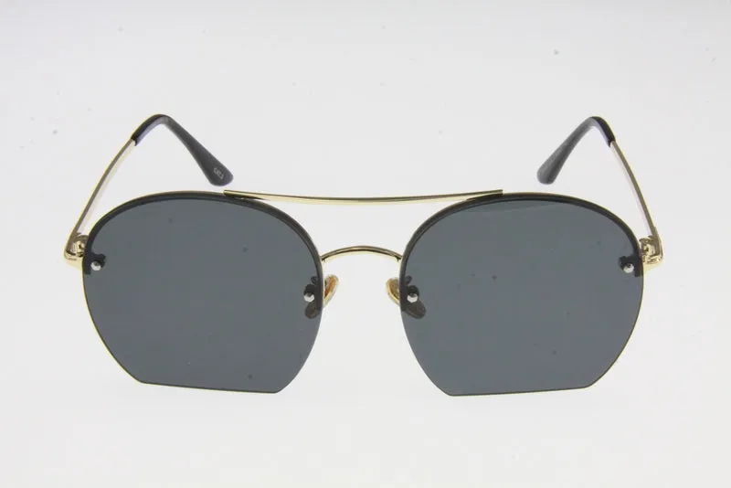 Gold Metal Frame Double Bridge Flat Bottom Sunglasses