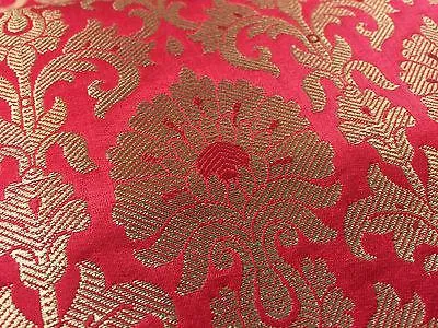 Golden Ornamental metallic print Indian faux silk banarsi Brocade fabric M244