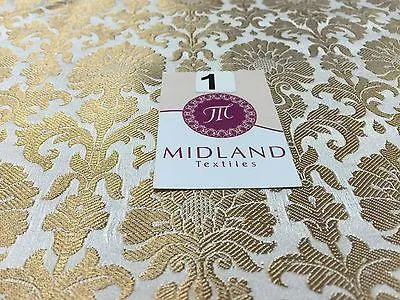 Golden Ornamental metallic print Indian faux silk banarsi Brocade fabric M244