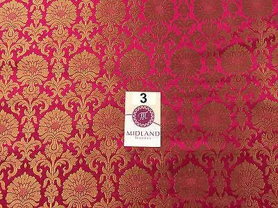 Golden Ornamental metallic print Indian faux silk banarsi Brocade fabric M244