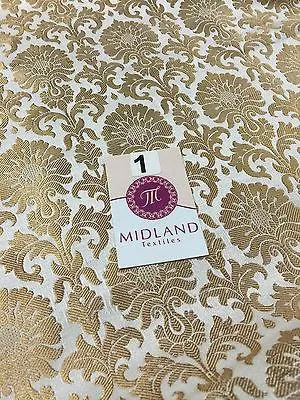 Golden Ornamental metallic print Indian faux silk banarsi Brocade fabric M244