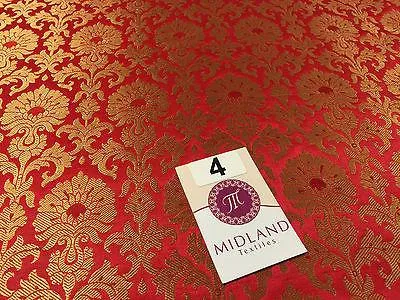 Golden Ornamental metallic print Indian faux silk banarsi Brocade fabric M244