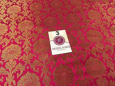 Golden Ornamental metallic print Indian faux silk banarsi Brocade fabric M244