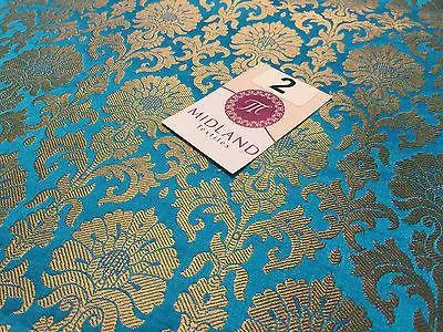 Golden Ornamental metallic print Indian faux silk banarsi Brocade fabric M244