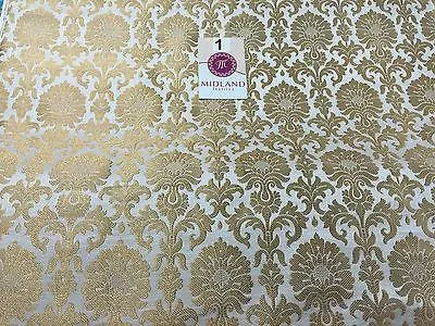 Golden Ornamental metallic print Indian faux silk banarsi Brocade fabric M244