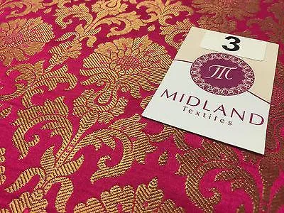 Golden Ornamental metallic print Indian faux silk banarsi Brocade fabric M244