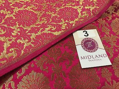 Golden Ornamental metallic print Indian faux silk banarsi Brocade fabric M244