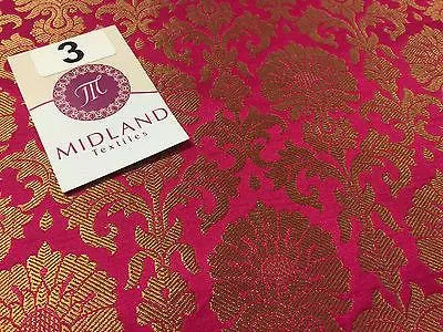 Golden Ornamental metallic print Indian faux silk banarsi Brocade fabric M244