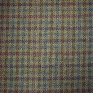 Green with Red, Orange, Green & Brown Check Tweed