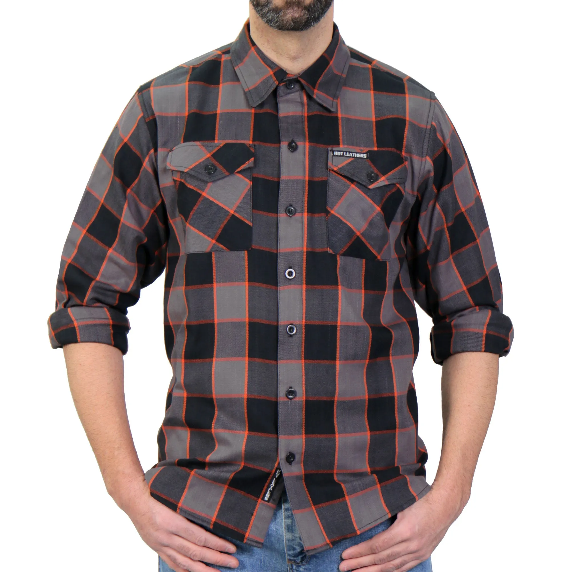 Hot Leathers FLM2020 Men's 'Black, Gray and Orange' Flannel Long Sleeve Shirt