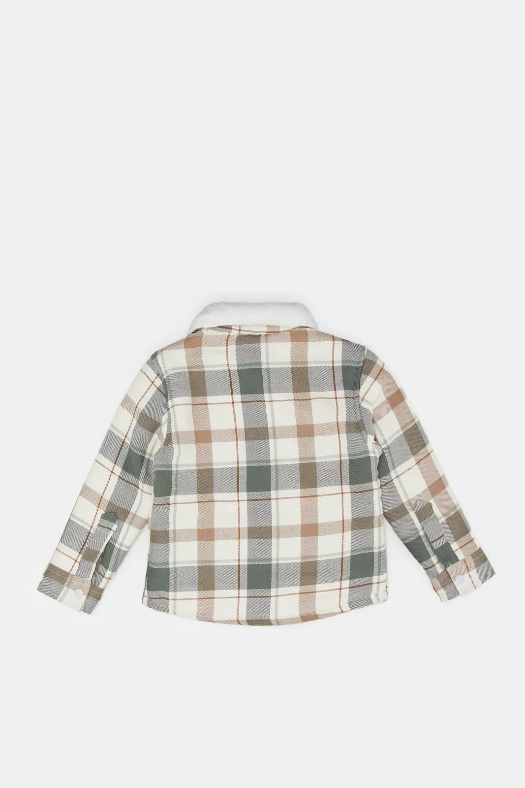 Infant Boys White And Beige Checkered Shacket