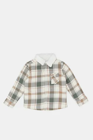 Infant Boys White And Beige Checkered Shacket