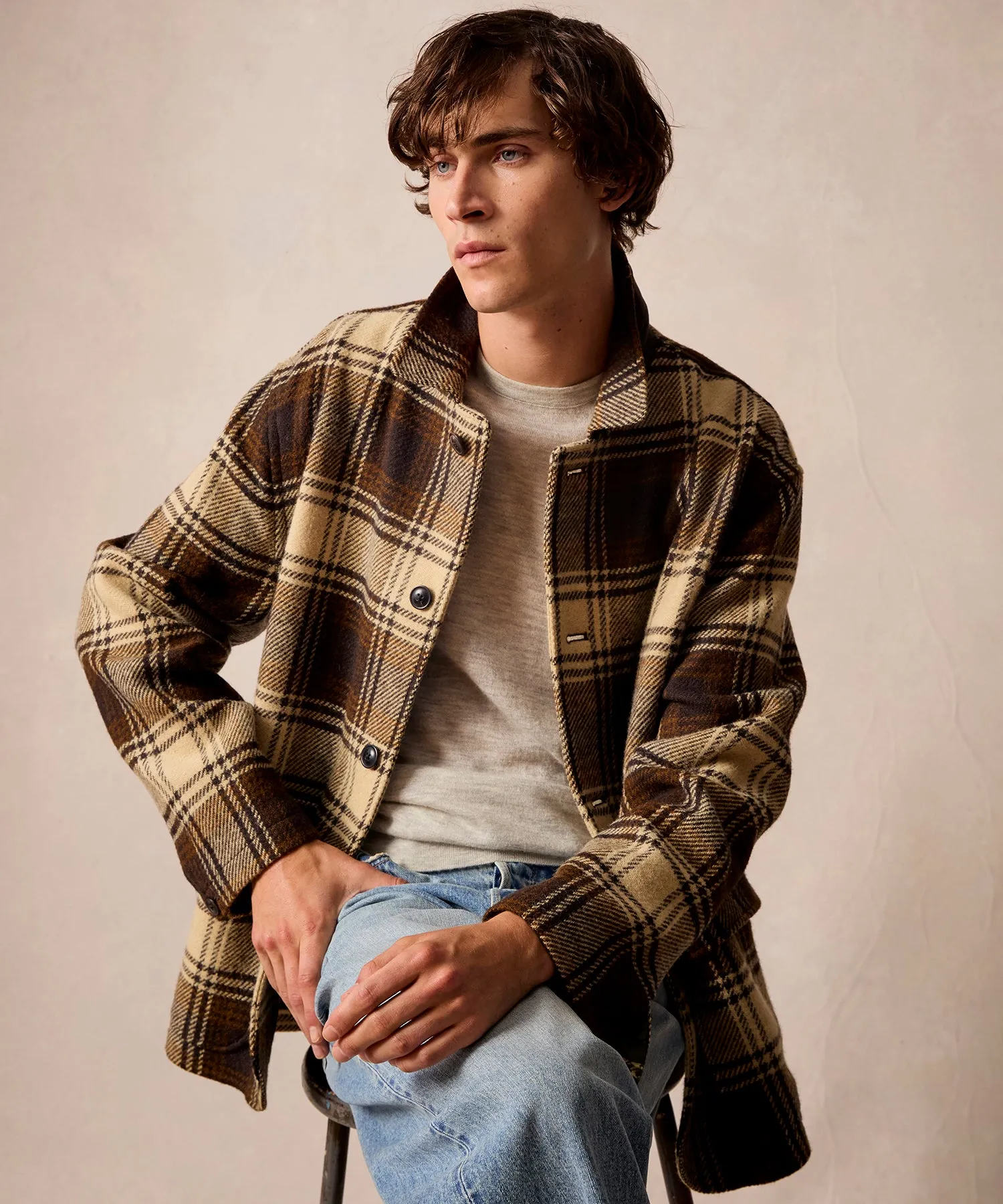 Italian Wool Walking Jacket in Brown Plaid