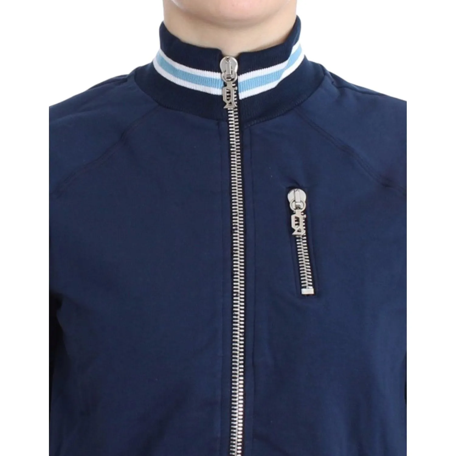 John Galliano Chic Blue Zip Cardigan with Logo Detail