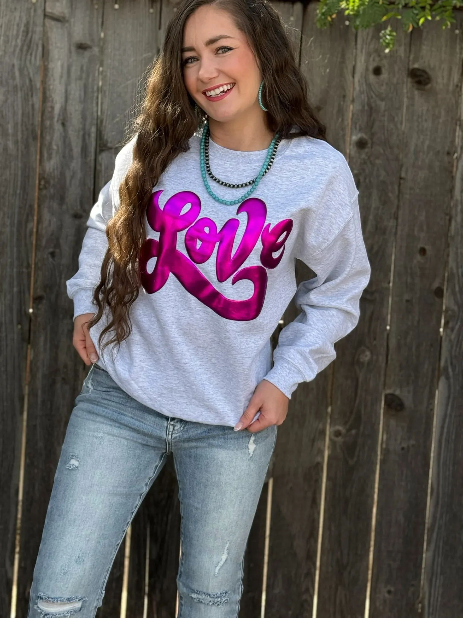 Love in Metallic Pink Puff Sweatshirt