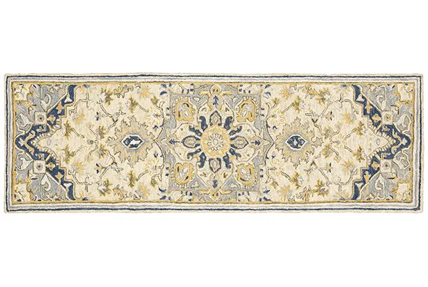 Medalia Area Rug - Mustard Yellow. Light Blue