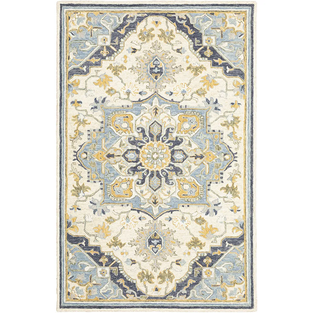 Medalia Area Rug - Mustard Yellow. Light Blue