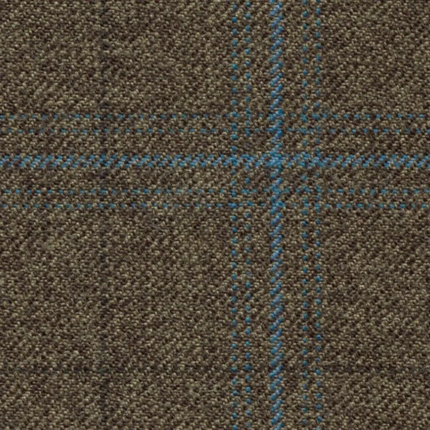 Medium Brown with Teal Plaid Check Worsted Wool Tweed By Holland & Sherry